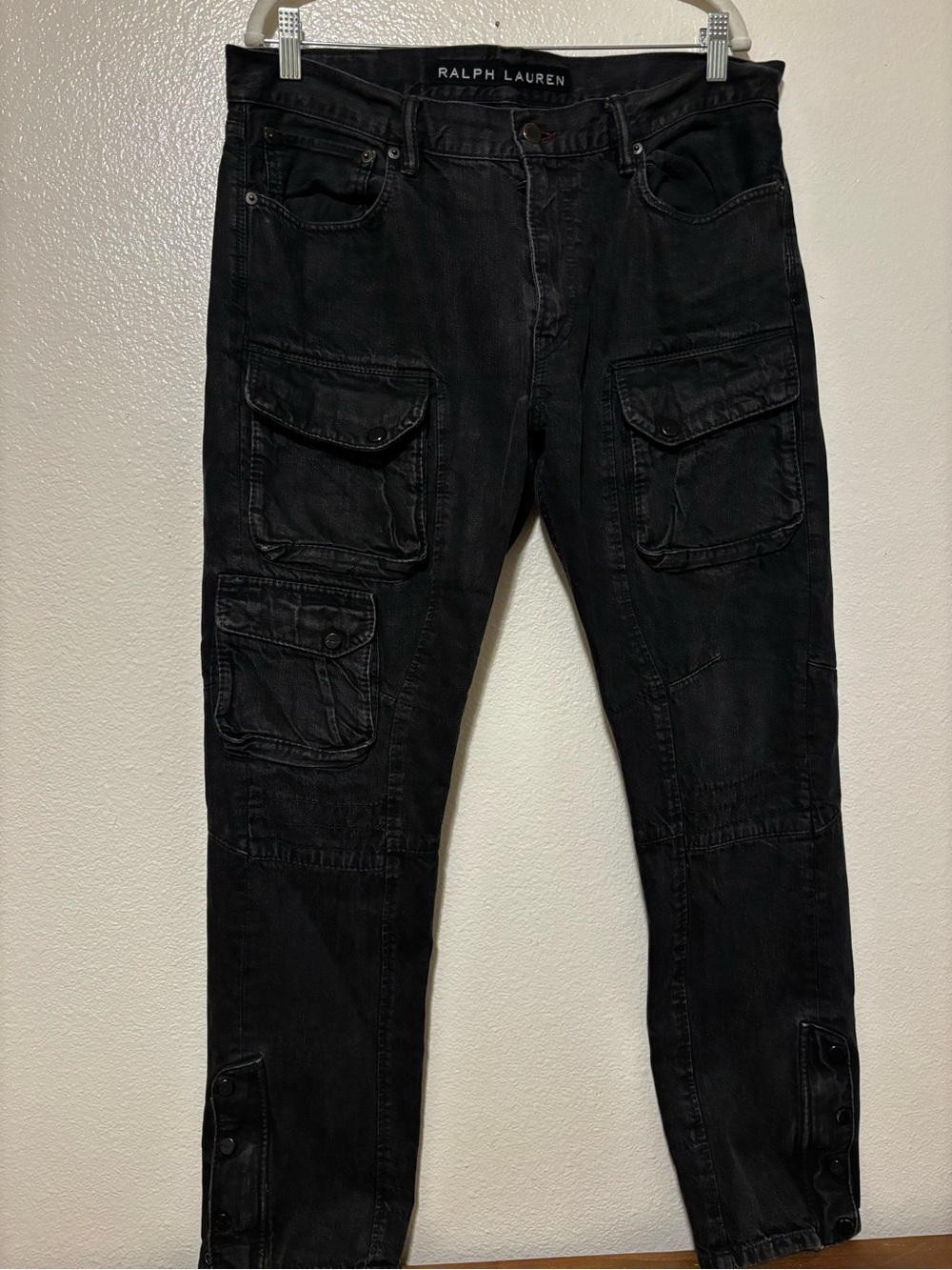 Ralph Lauren Black Label Cargo Jeans Mens 36x32 Pants Pockets Biker - Picture 2 of 10